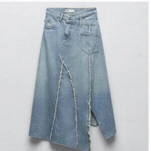 Zara Blue Denim Midi Skirt